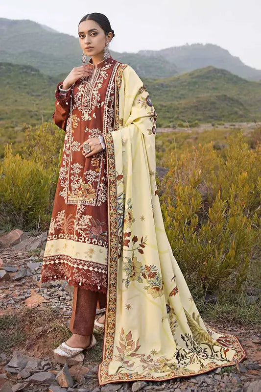 3PC Embroidered Digital Printed Karandi Unstitched Suit AY-32036