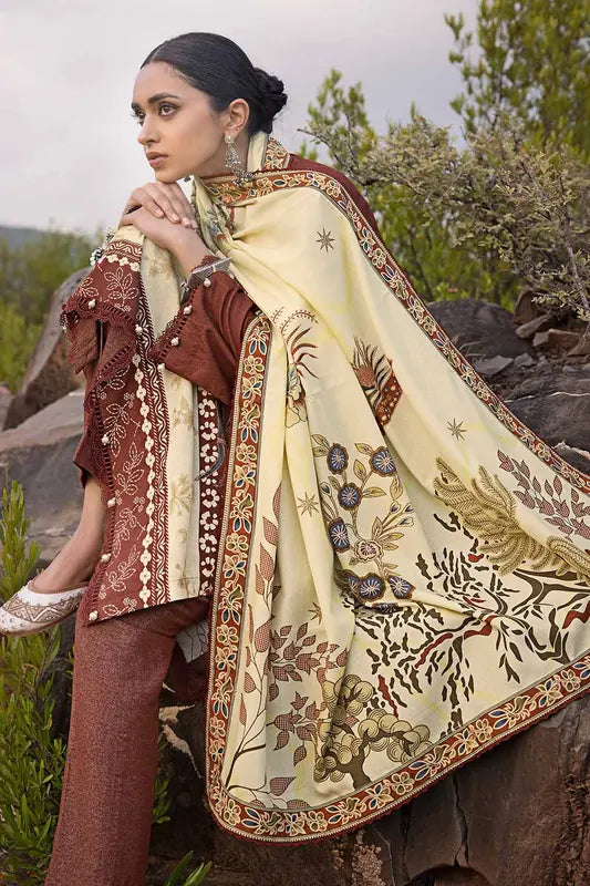 3PC Embroidered Digital Printed Karandi Unstitched Suit AY-32036