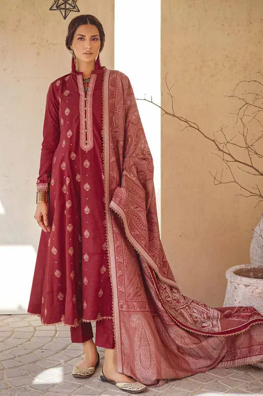 3PC Embroidered Khaddar Unstitched Suit with Jacquard Dupatta MJ-32073