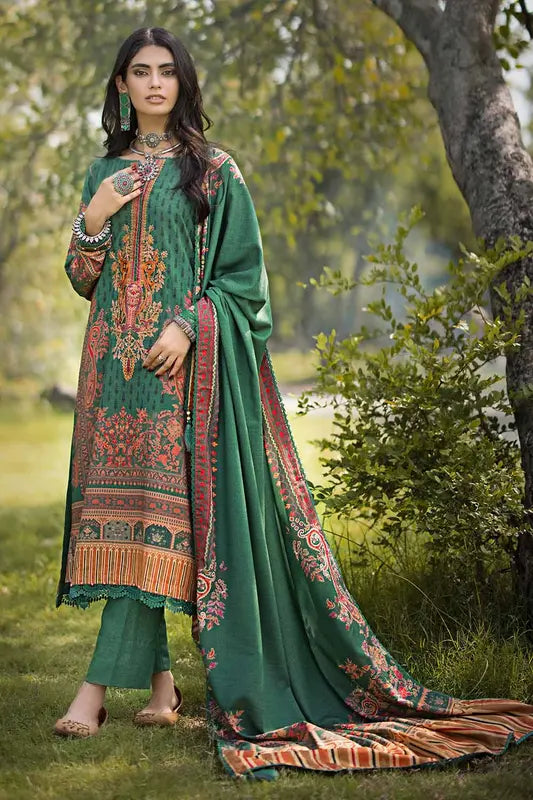 3PC Digital Printed Karandi Unstitched Suit with Embroidered Neckline on Organza AY-32010