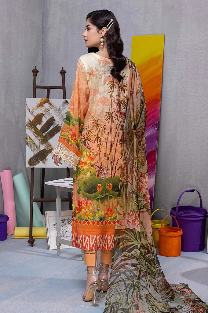 3PCS ADAN'S LIBAS BELLAROSE UNSTITCHED LAWN SUIT D-01 (ANTIQUE VRASS)