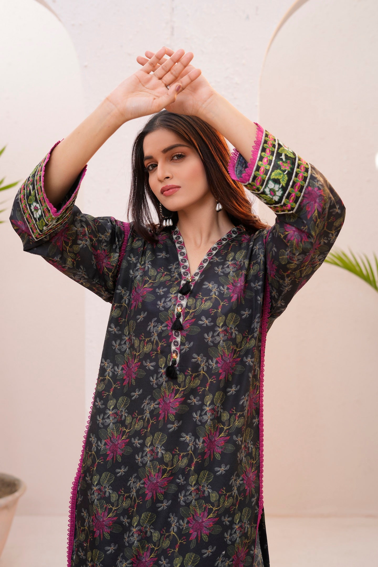 Women's 3 Piece Printed Cotton Salwar Suit Dupatta With Embroidered- Noir Mystique