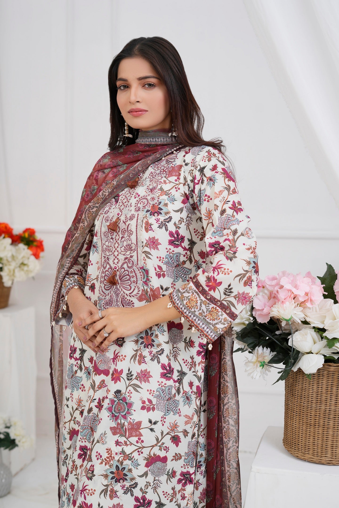 Women's 3 Piece Printed Cotton Salwar Suit Dupatta With Embroidered