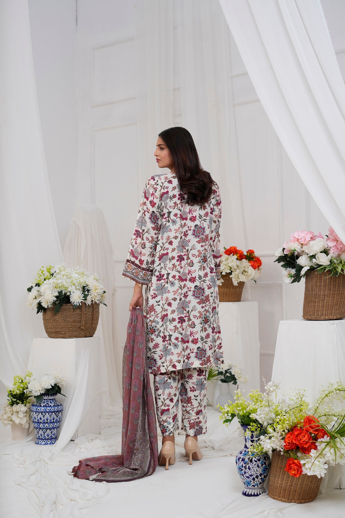 Women's 3 Piece Printed Cotton Salwar Suit Dupatta With Embroidered