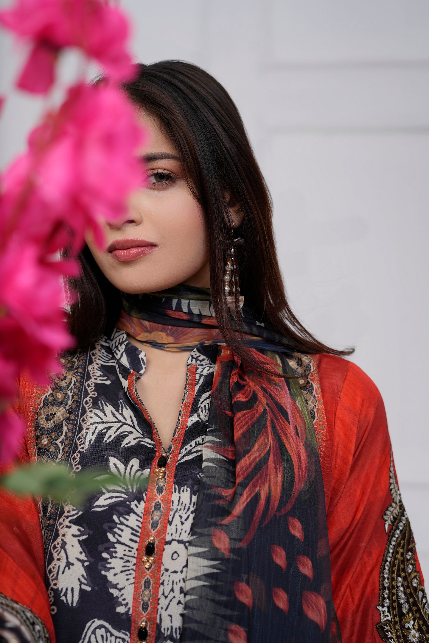 Women's 3 Piece Printed Cotton Salwar Suit Dupatta With Embroidered - Rustic Charm