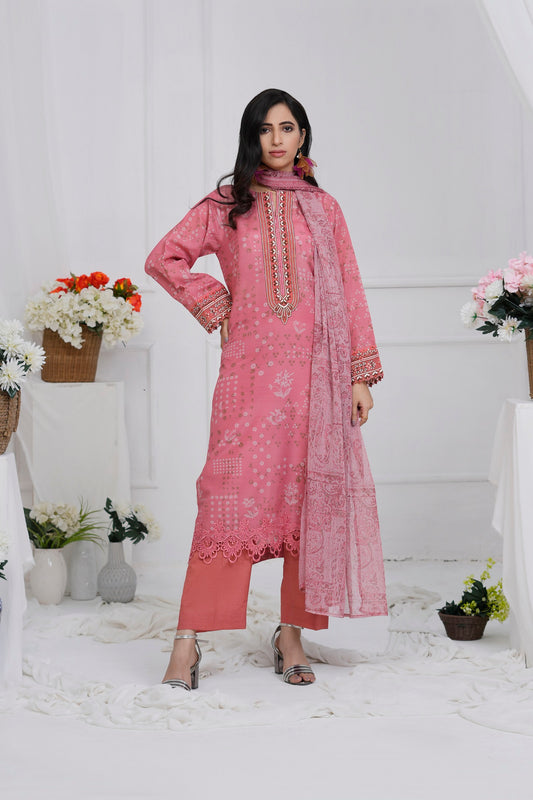 Women Cotton Embroidered Printed Kurta Duppatta Neck Patch and Dyed Salwar - Zahara Dusk