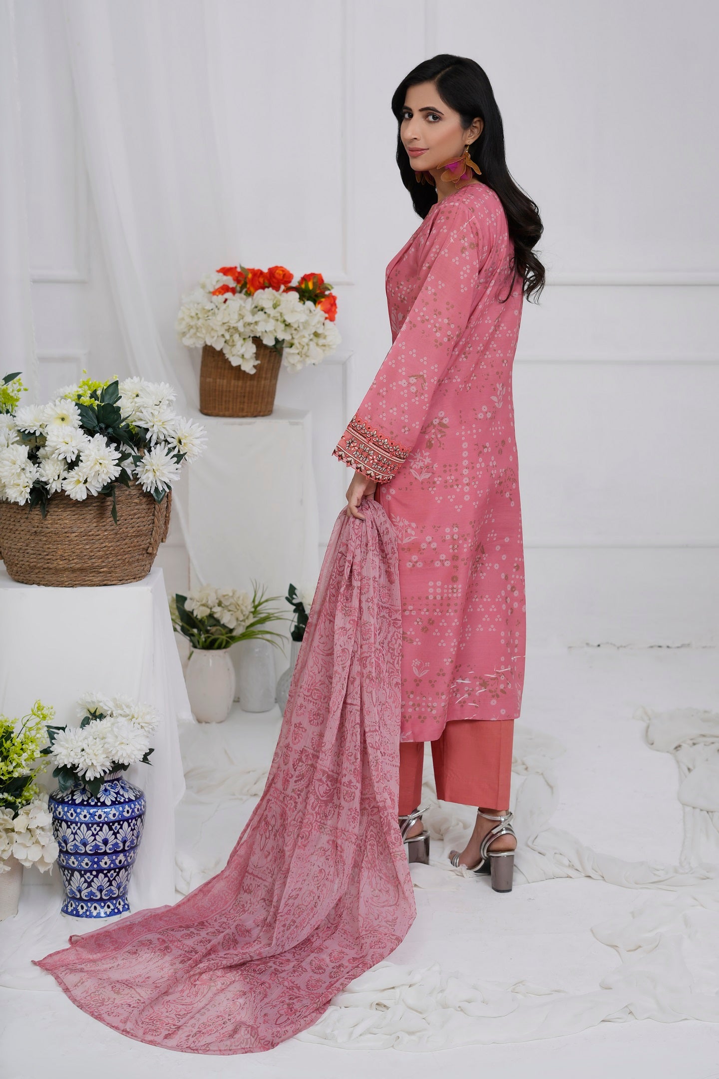 Women Cotton Embroidered Printed Kurta Duppatta Neck Patch and Dyed Salwar - Zahara Dusk