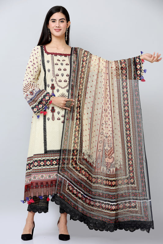 3PC EMBROIDERED UN-STITCHED SUITS-KH-AR-27