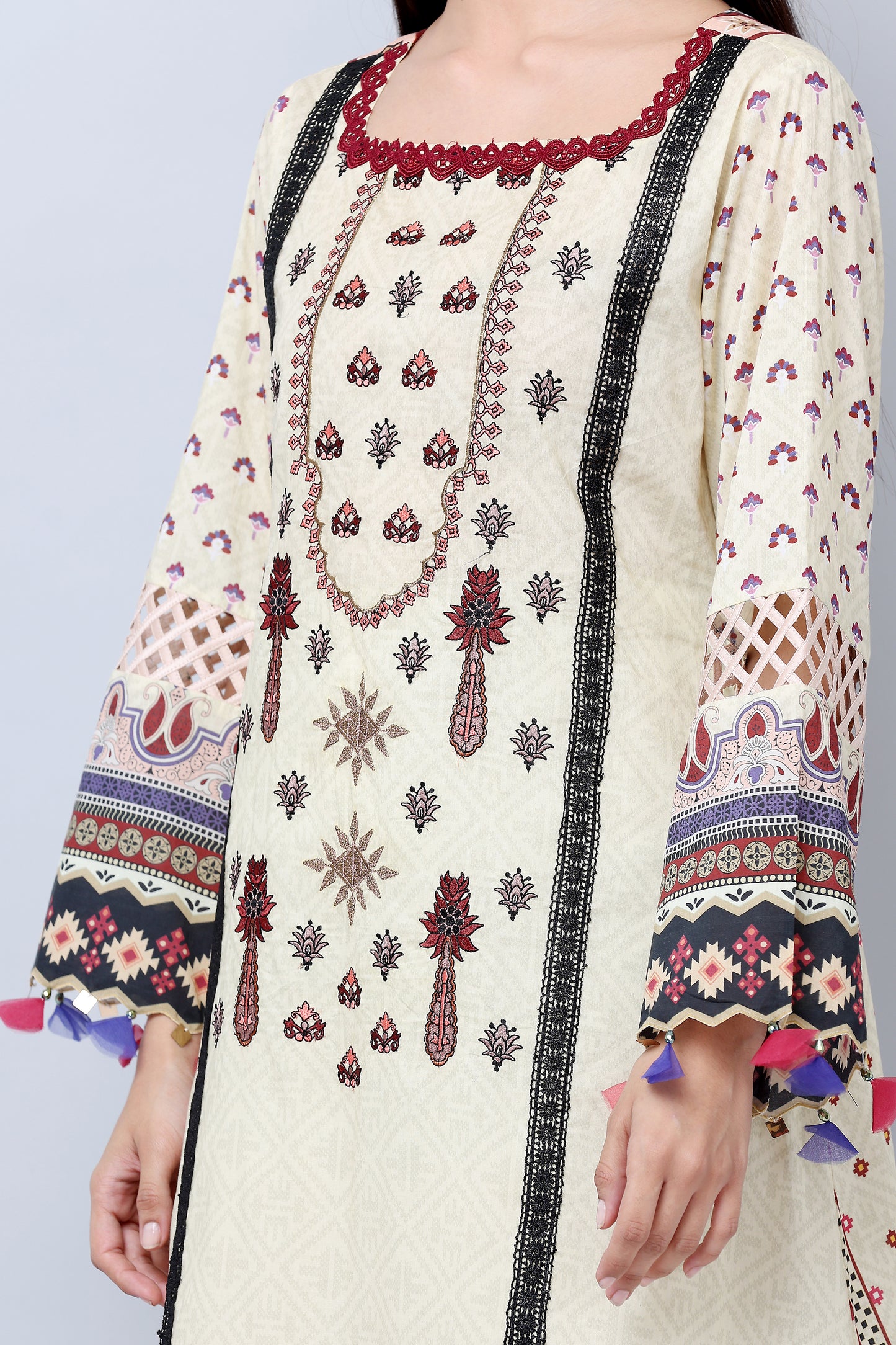 3PC EMBROIDERED UN-STITCHED SUITS-KH-AR-27