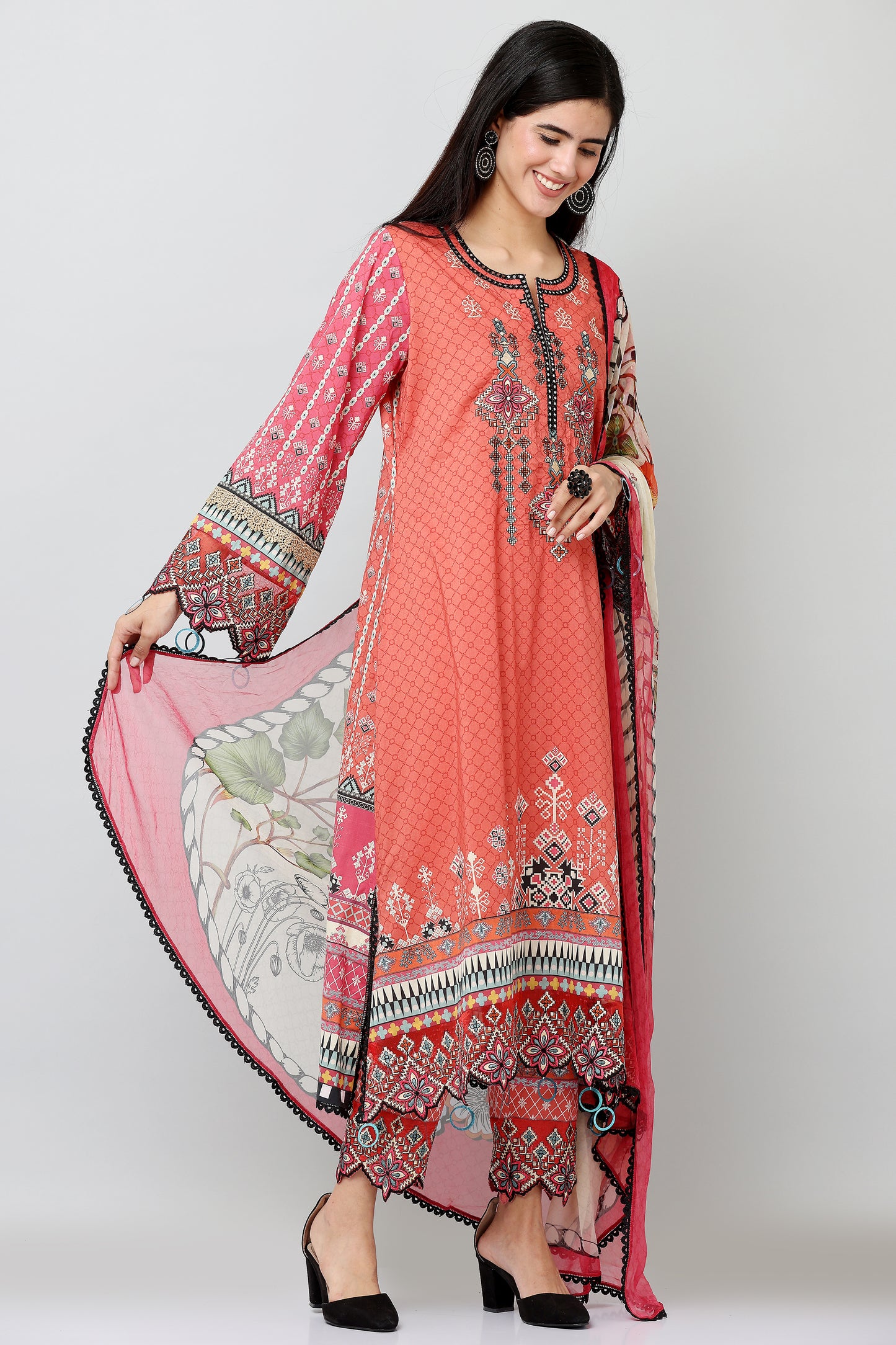 3PC EMBROIDERED UN-STITCHED SUITS-KH-AR-41