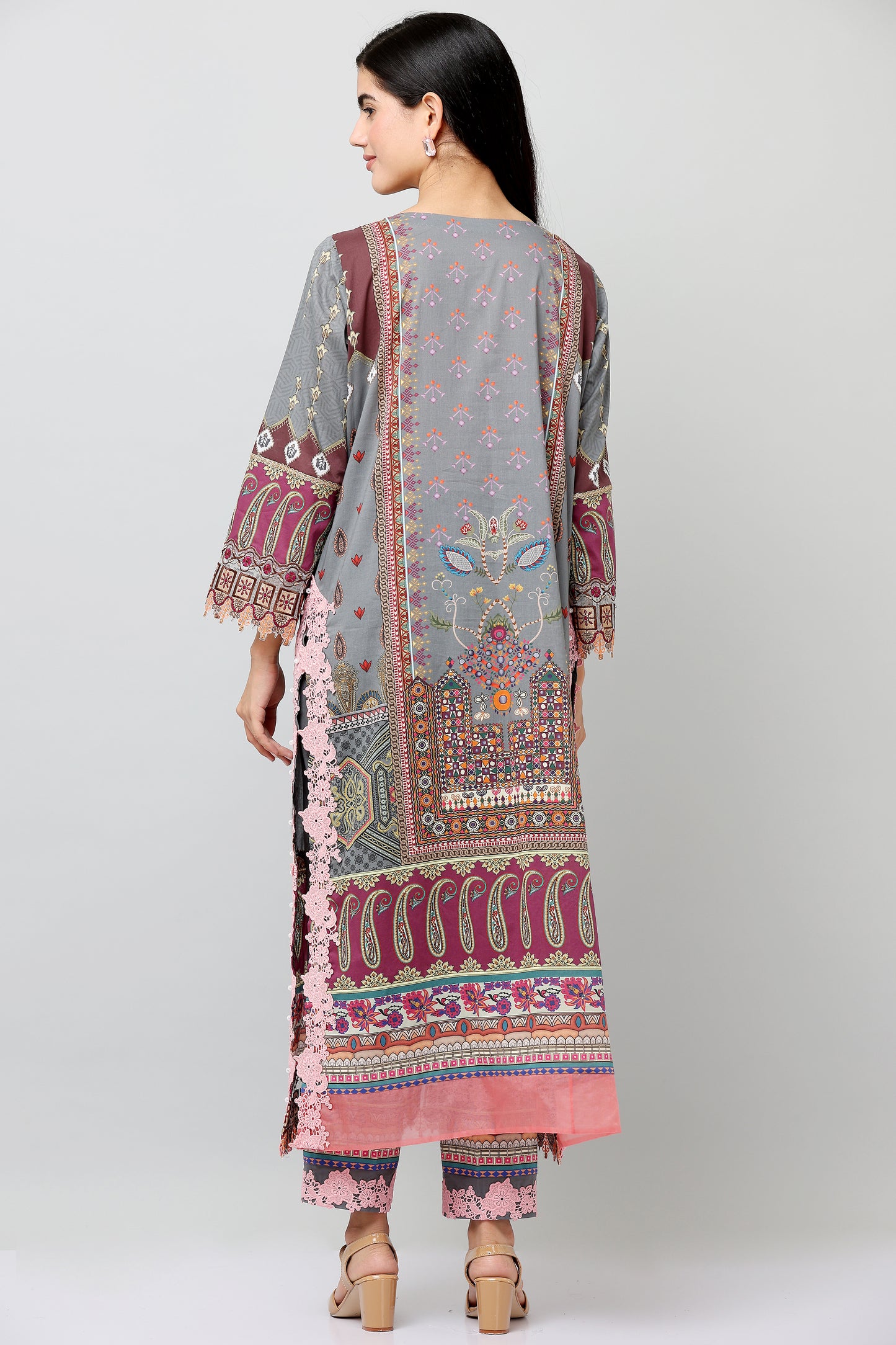 3PC EMBROIDERED UN-STITCHED SUITS-KH-AR-42
