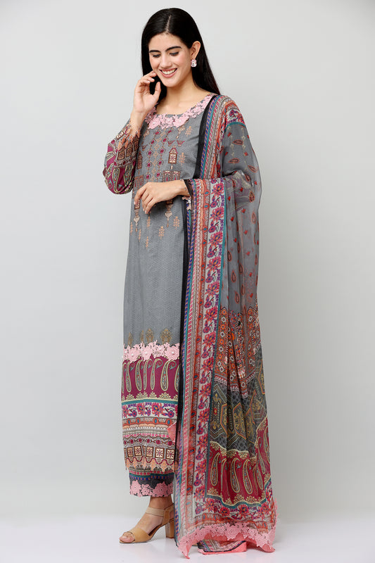 3PC EMBROIDERED UN-STITCHED SUITS-KH-AR-42