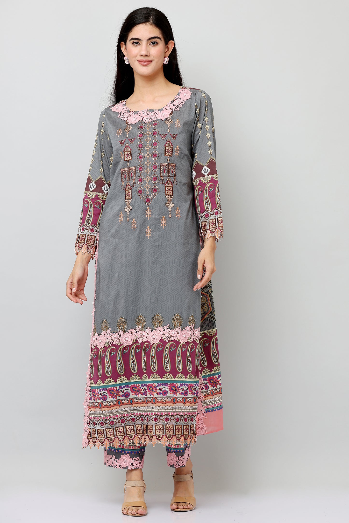 3PC EMBROIDERED UN-STITCHED SUITS-KH-AR-42