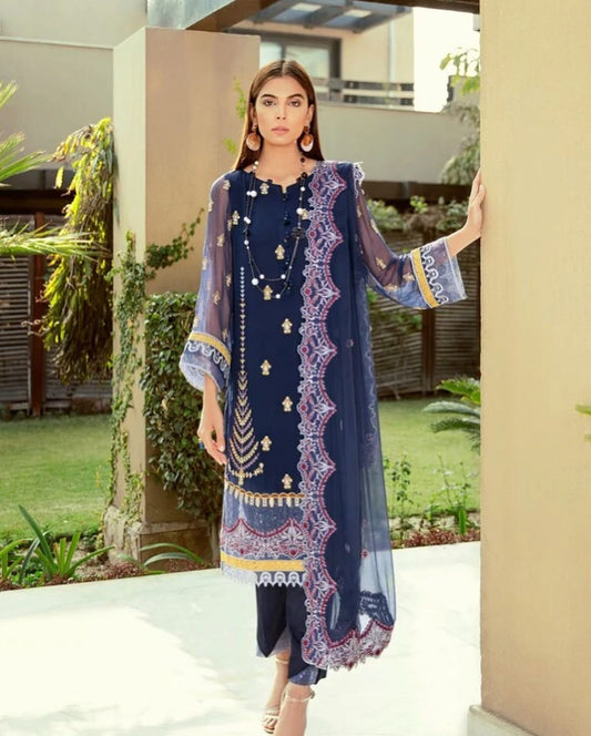3 PCS UN-STITCHED LUXURY CHIFFON SUIT-ZNAC-1092