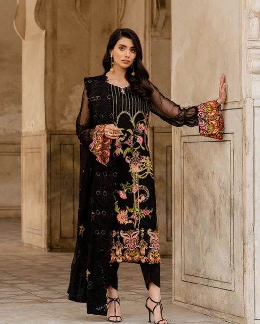 3PCS UN-STITCHED LUXURY CHIFFON SUIT-ZNAC-1124