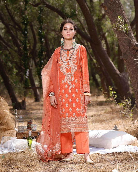 3PCS UN-STITCHED PREMIUM LAWN SUIT-ZNE-7019