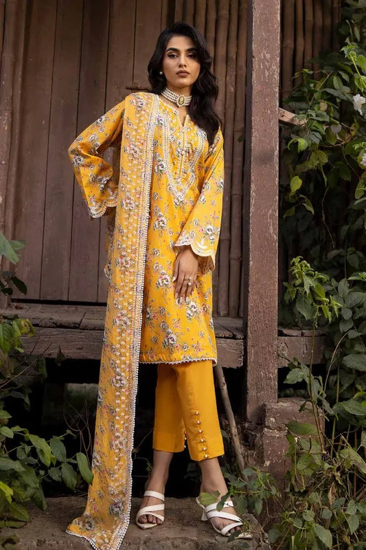 3PC Embroidered Printed Lawn Unstitched Suit with Embroidered Printed Chiffon Dupatta BCT-42008