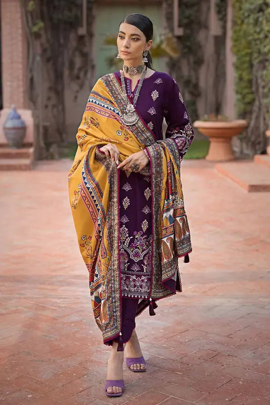 3PC Embroidered Khaddar Unstitched Suit with Digital Printed Pashmina Shawl AP-32049