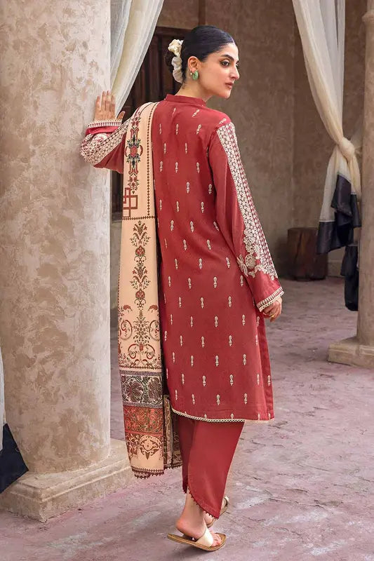 3PC Embroidered Jacquard Unstitched Suit with Digital Printed Pashmina Shawl AP-32052