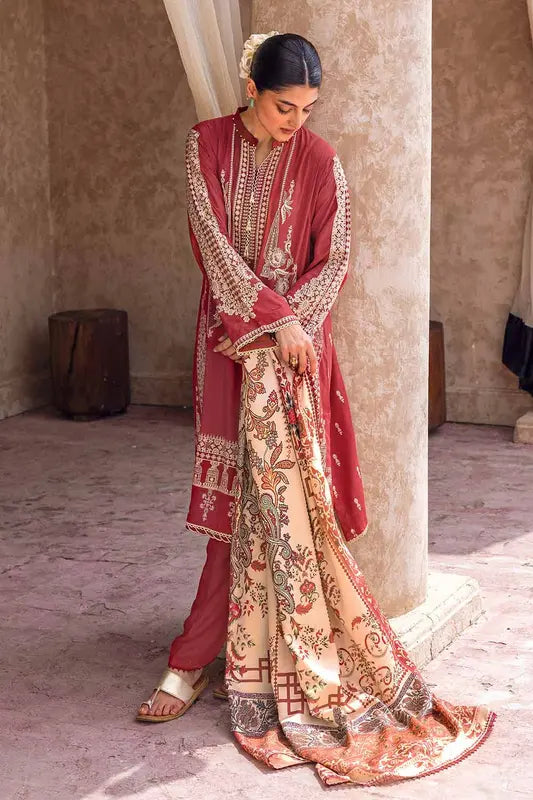 3PC Embroidered Jacquard Unstitched Suit with Digital Printed Pashmina Shawl AP-32052