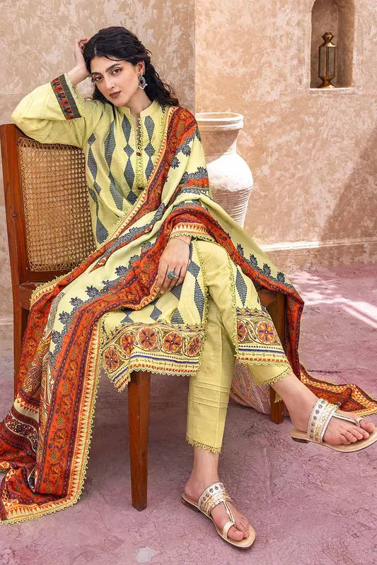 3PC Embroidered Khaddar Unstitched Suit with Digital Printed Pashmina Shawl AP-32037