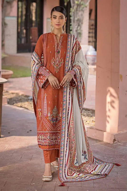 3PC Embroidered Khaddar Unstitched Suit with Digital Printed Pashmina Shawl AP-32048