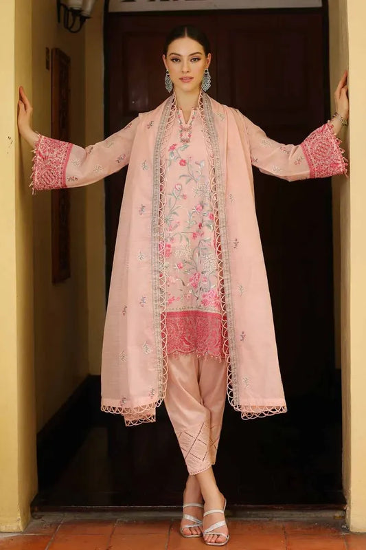 3PC Embroidered Paper Cotton Unstitched Suit with Embroidered Paper Cotton Dupatta and Inner LE-42015