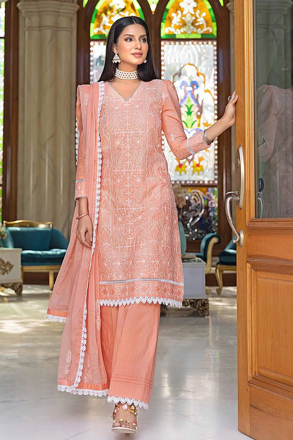 3 Piece Embroidered Lawn Unstitched Suit With Embroidered Chiffon Dupatta PM-32058