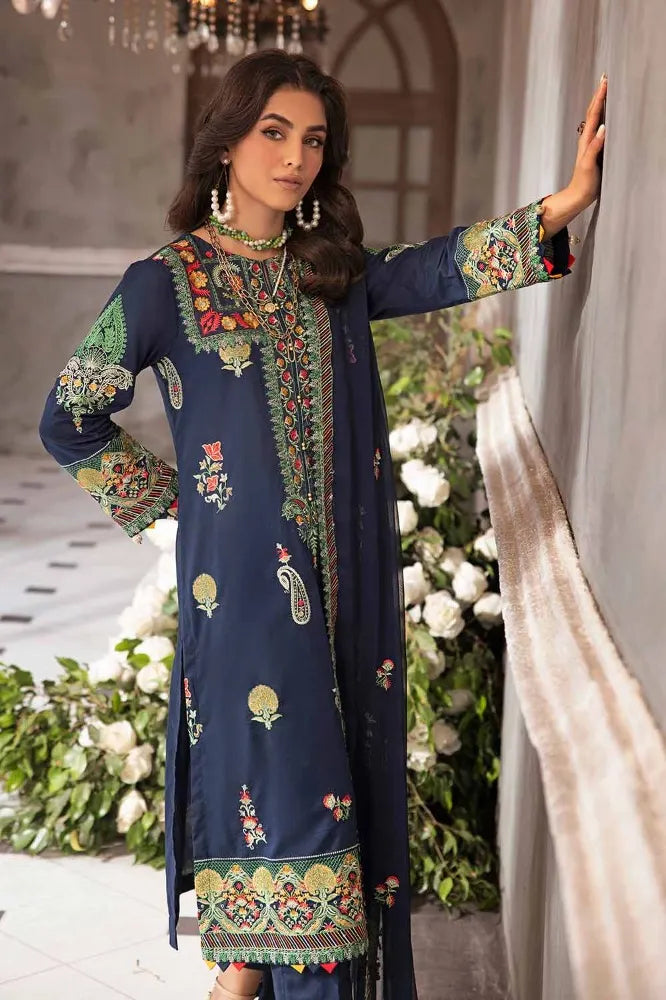 3PC Zari Embroidered Lawn Unstitched Suit with Zari Embroidered Chiffon Dupatta PM-42028