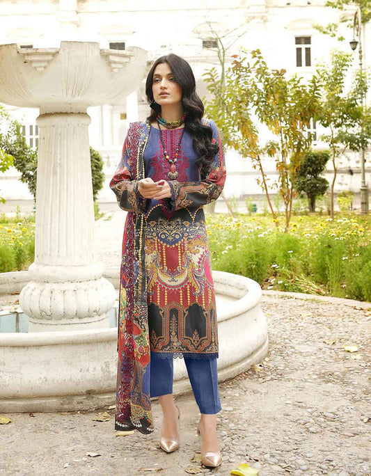 3 PCS RAMSHA BY ZESH UNSTITCHED EMBROIDERED LAWN SUIT MULTICOLOR (D-08)