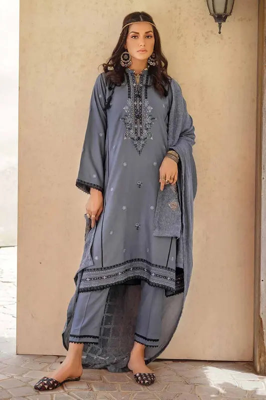 3PC Embroidered Pashmina Unstitched Suit with Sequins Embroidered Pashmina Shawl AP-32087