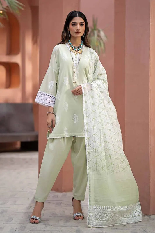 3PC Lacquer Printed Embroidered Lawn Unstitched Suit with Lacquer Printed Paper Cotton Dupatta SP-42019