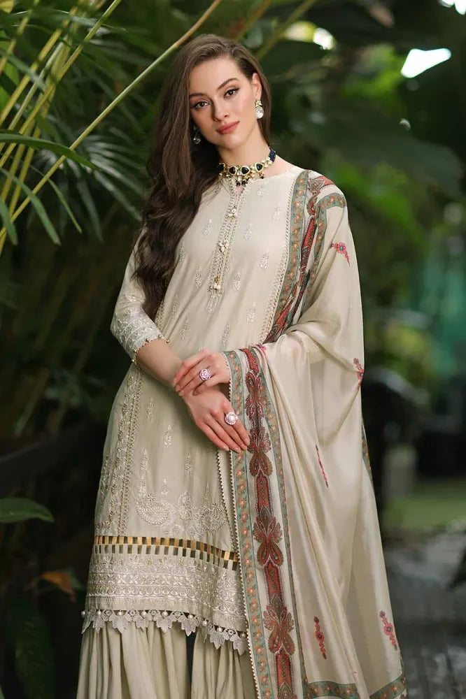 3PC Embroidered Lawn Unstitched Suit with Digital Printed Tissue Silk Dupatta SSM-42011