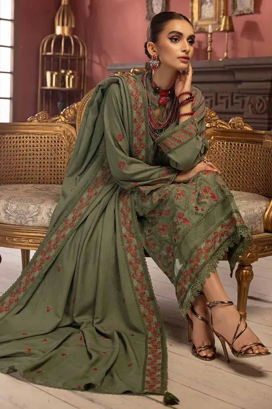 3PC Embroidered Karandi Unstitched Suit AY-32027