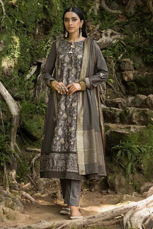 3PC Embroidered Khaddar Unstitched Suit with Pashmina Shawl AP-32080
