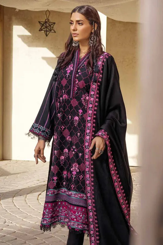 3PC Embroidered Dobby Jacquard Unstitched Suit with Embroidered Pashmina Shawl AP-32069