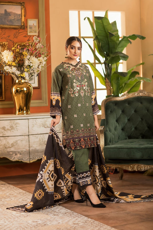 3PCS ZAITOON WINTER COLLECTION EMBROIDERED FRONT PERIWINKLE ZKHE-14018