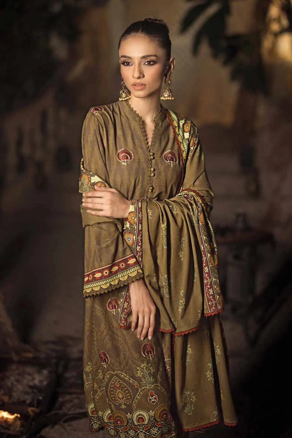 3PC Embroidered Digital Printed Karandi Unstitched Suit AY-32005