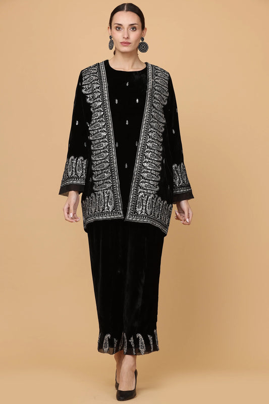 3pc-stitched-suits-Black Velvet with Jacket