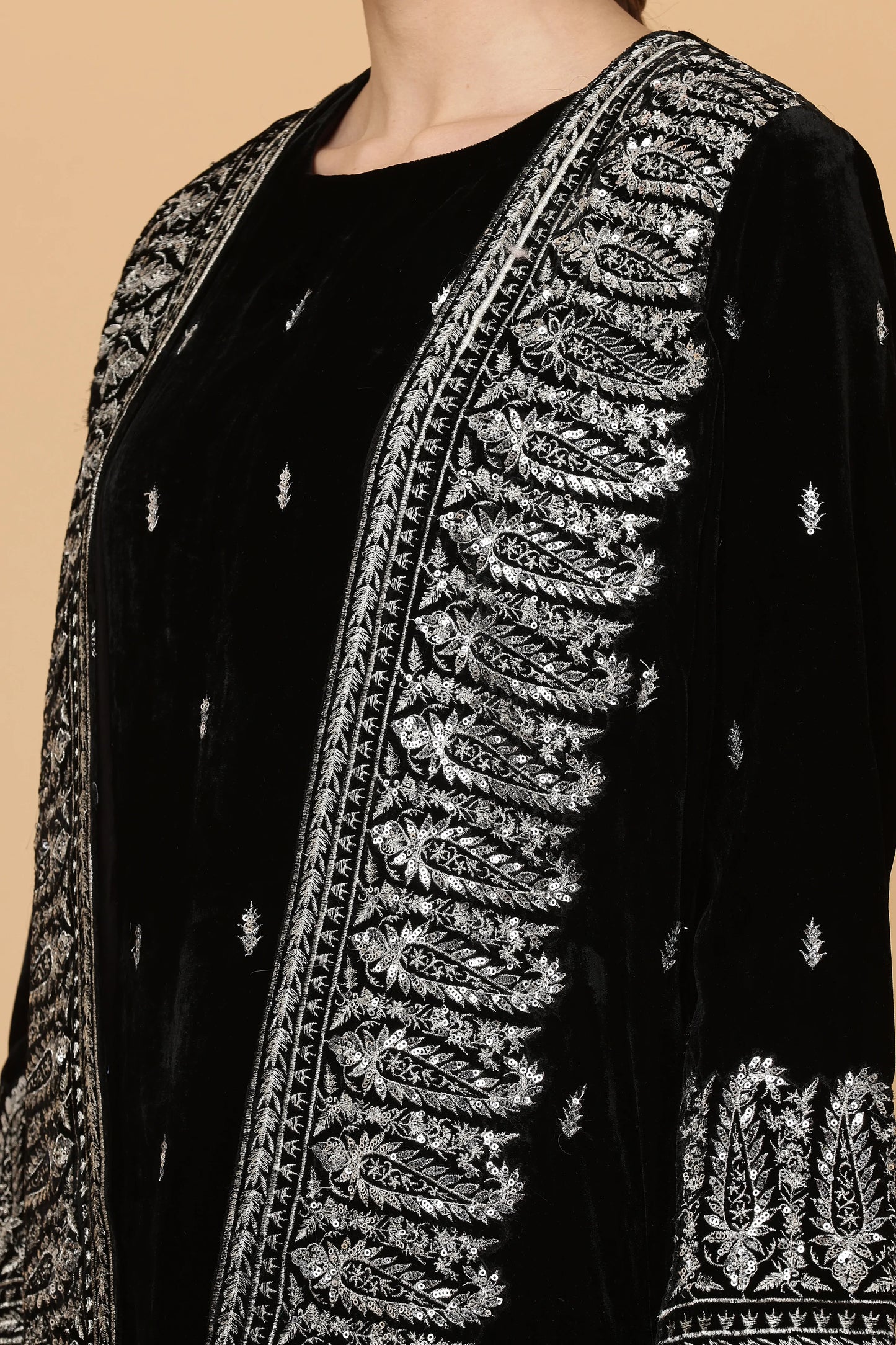 3pc-stitched-suits-Black Velvet with Jacket
