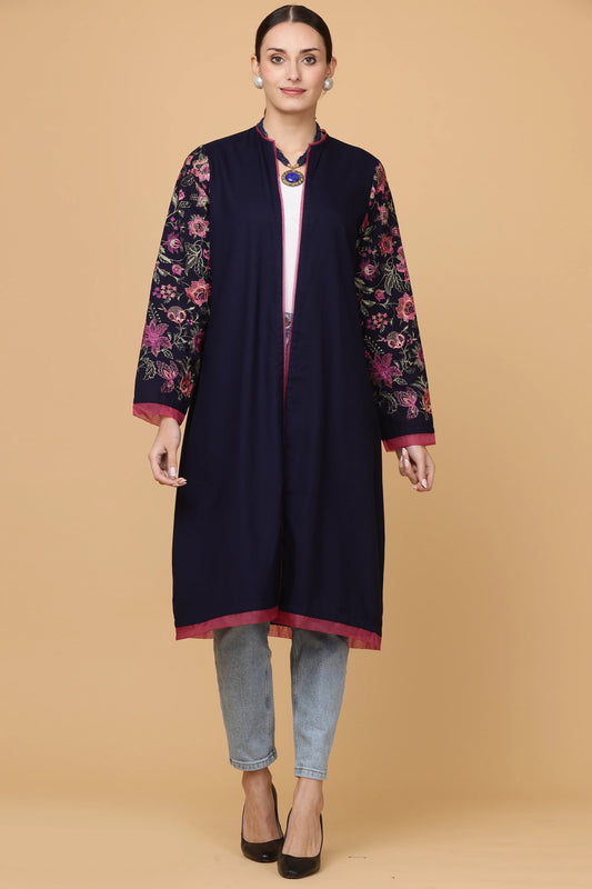 1pc-stitched-suits-Blue Embroidered Jacket