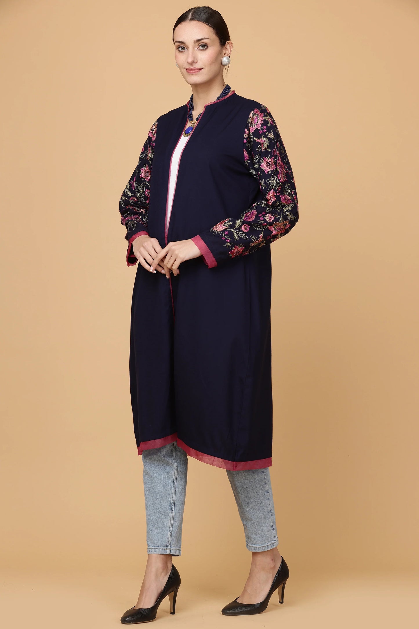 1pc-stitched-suits-Blue Embroidered Jacket