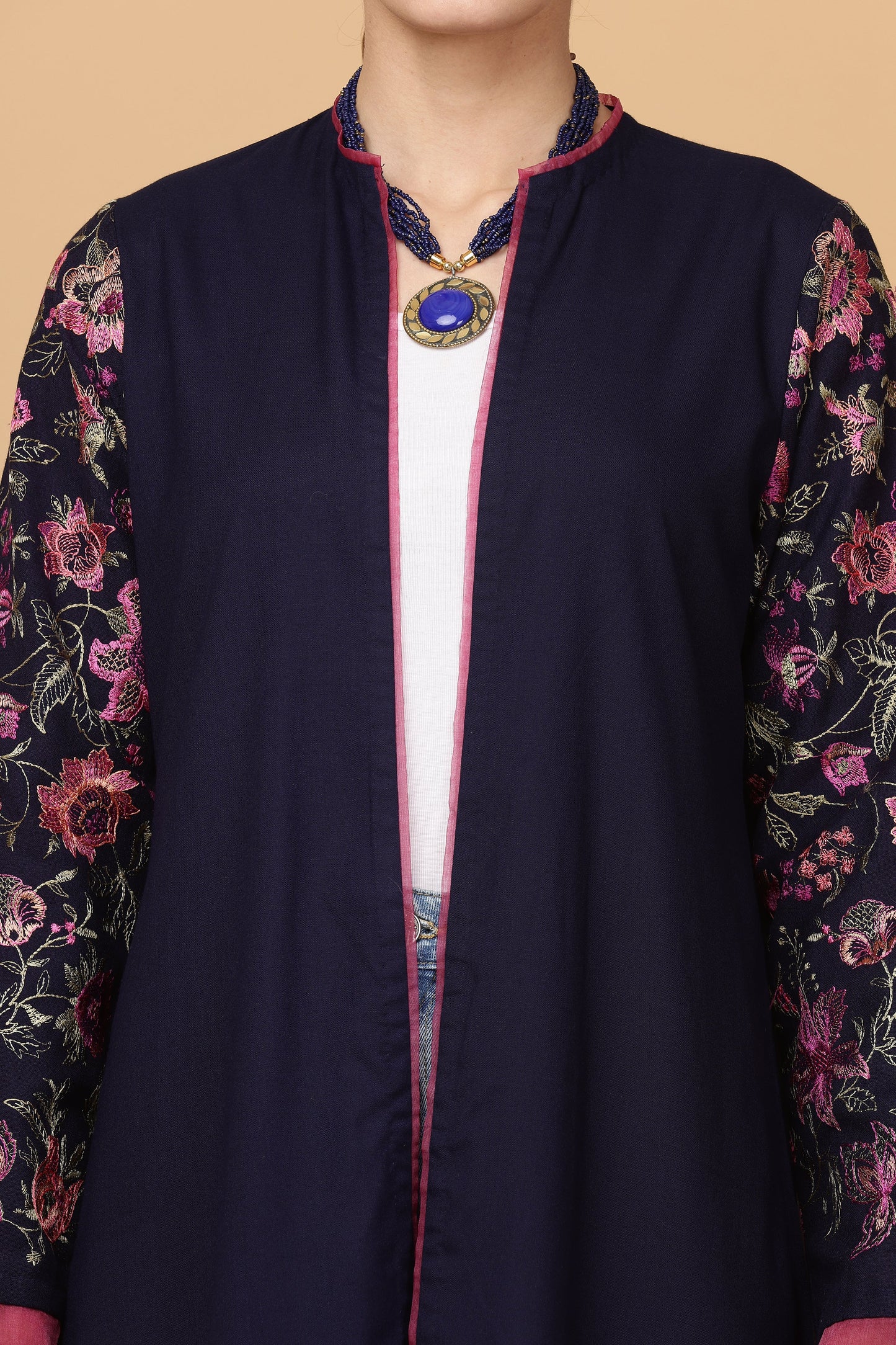 1pc-stitched-suits-Blue Embroidered Jacket