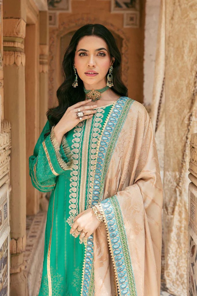 3PC Embroidered Linen Jacquard UN-STITCHED SUITS-CB-06