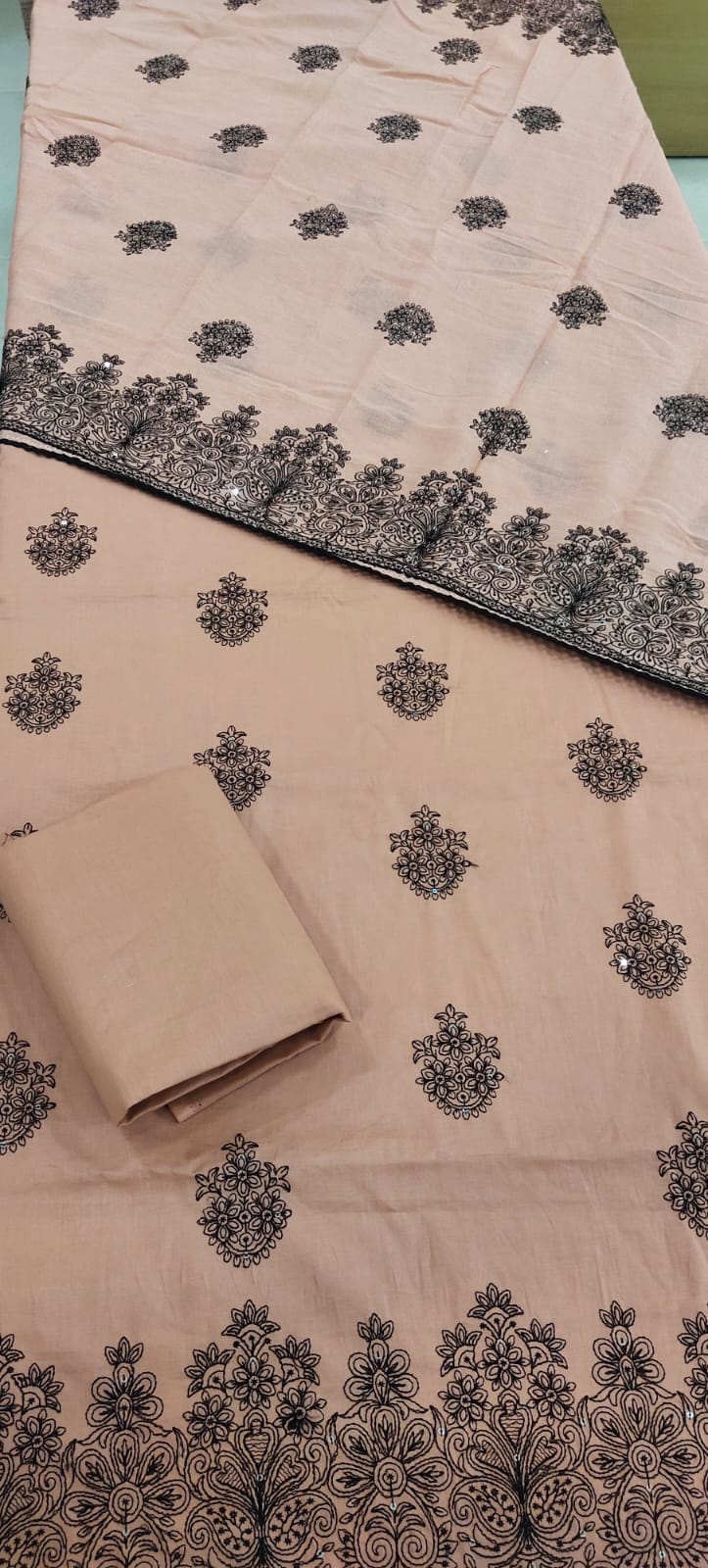 3-Pc Unstitched Embroidered Cotton Dupatta Suit-Cotton-1320