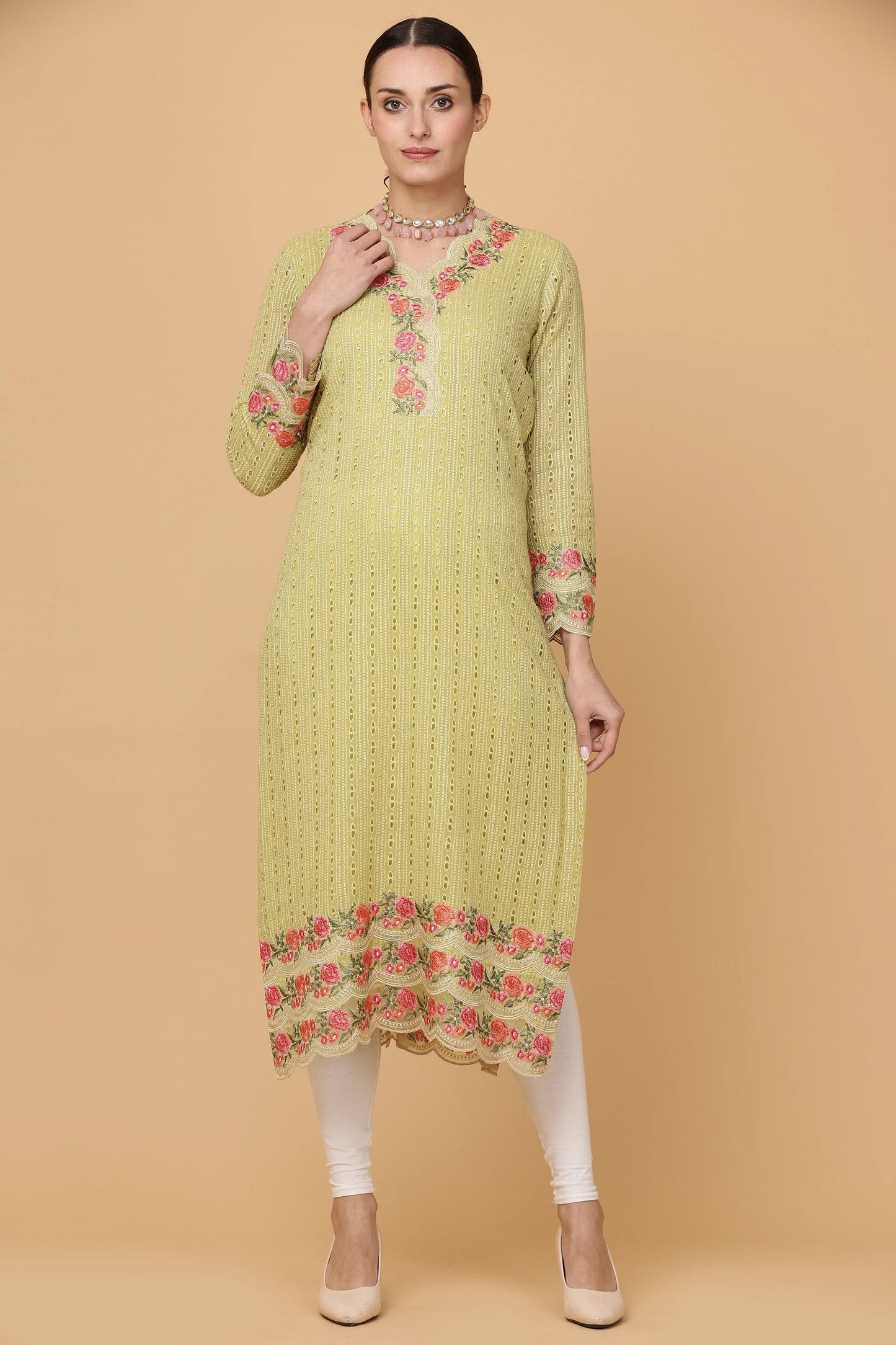 1pc-stitched-suits-Green Chikankari Kurti