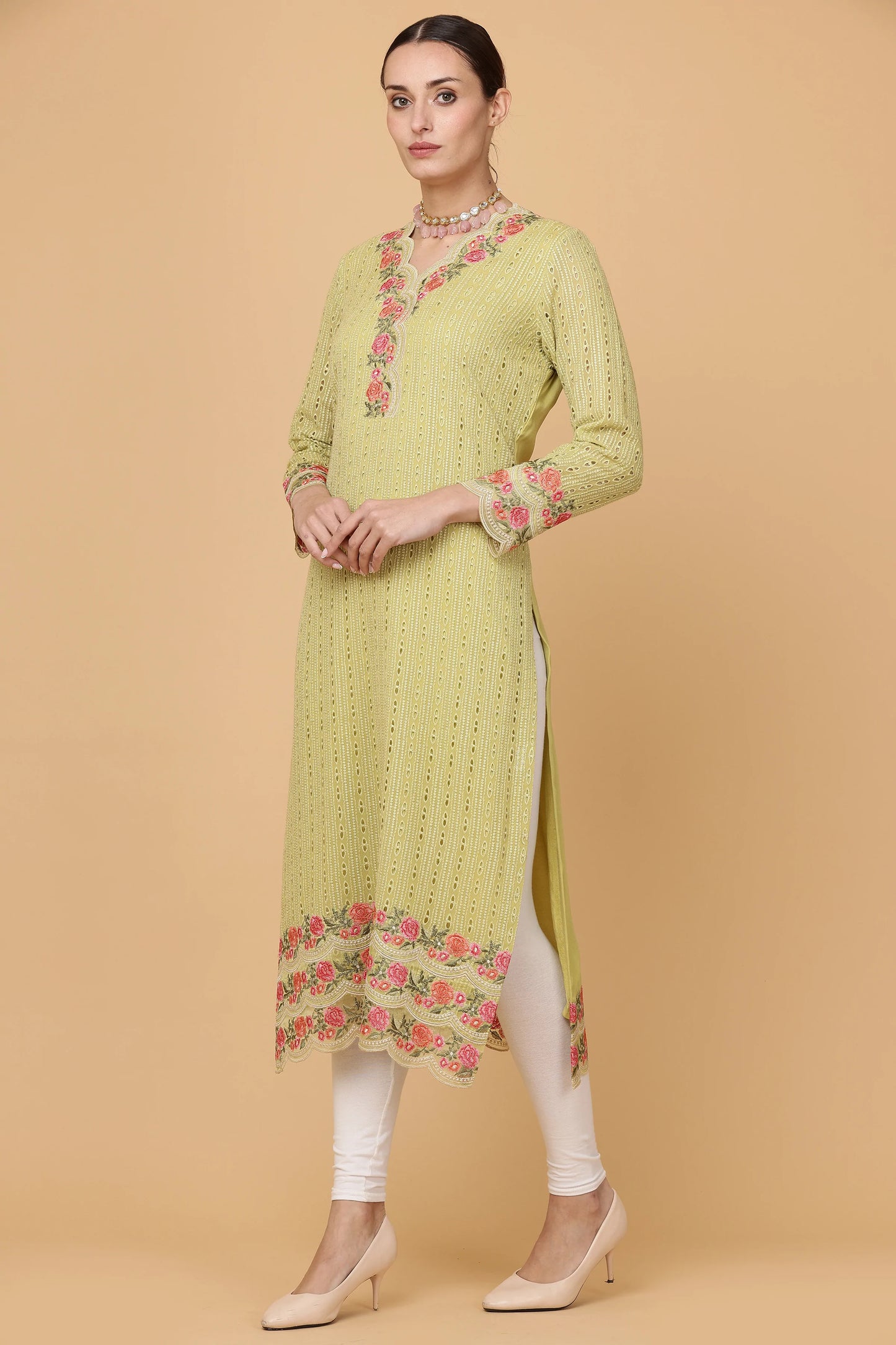 1pc-stitched-suits-Green Chikankari Kurti