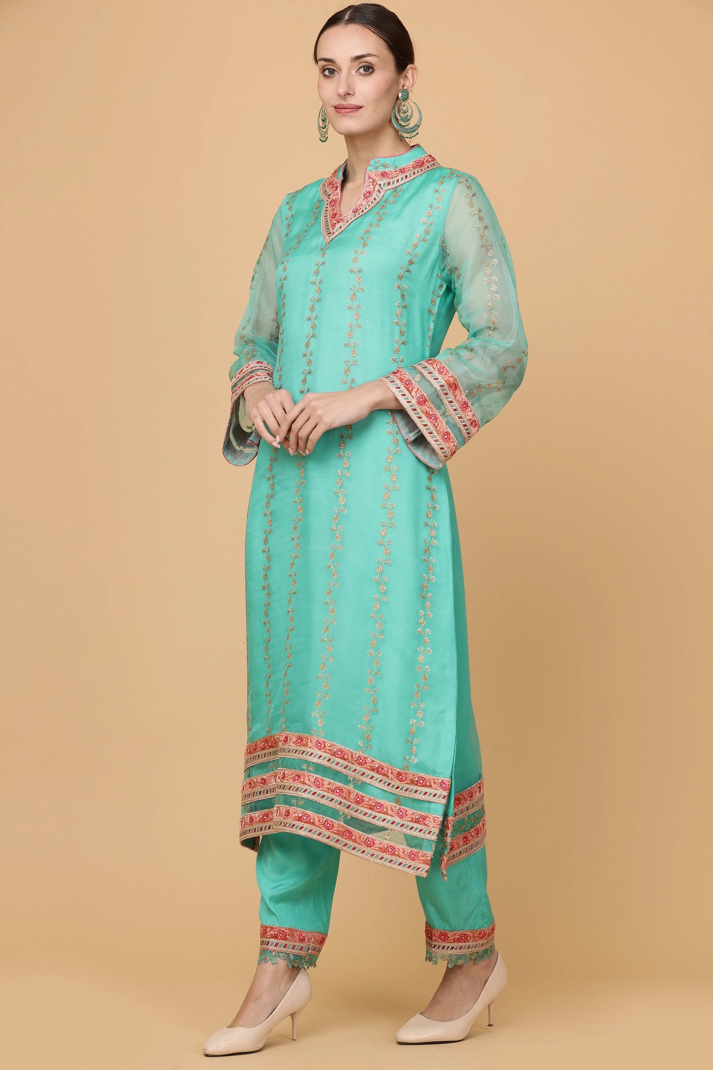 2pc-stitched-suits-Green Striped