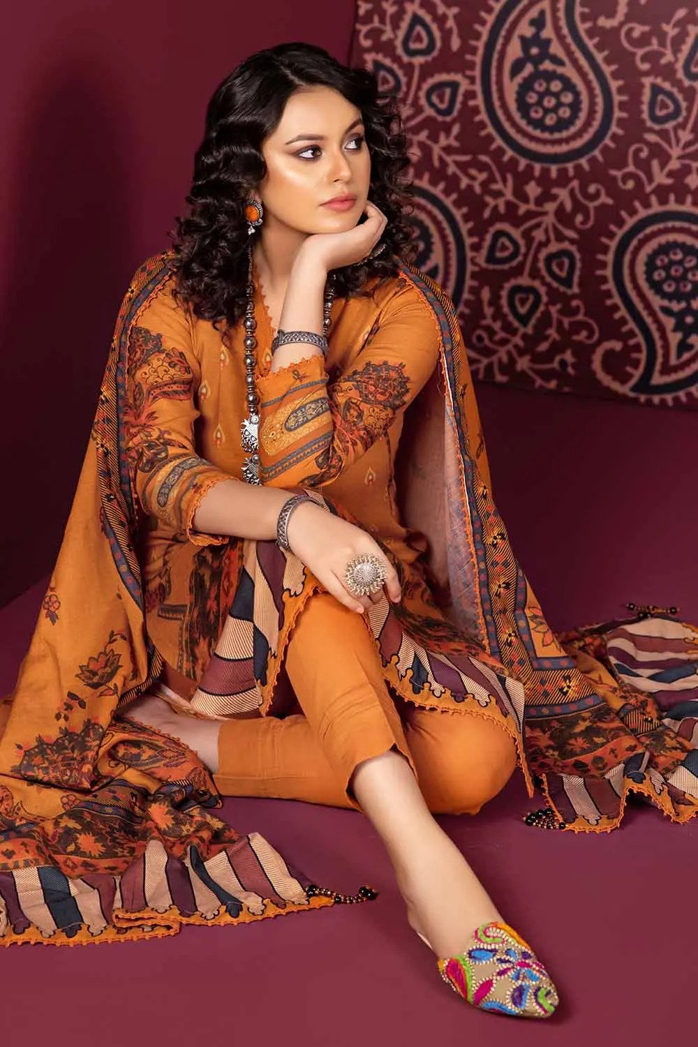 3PC Cotton Linen Unstitched Suit K-32006