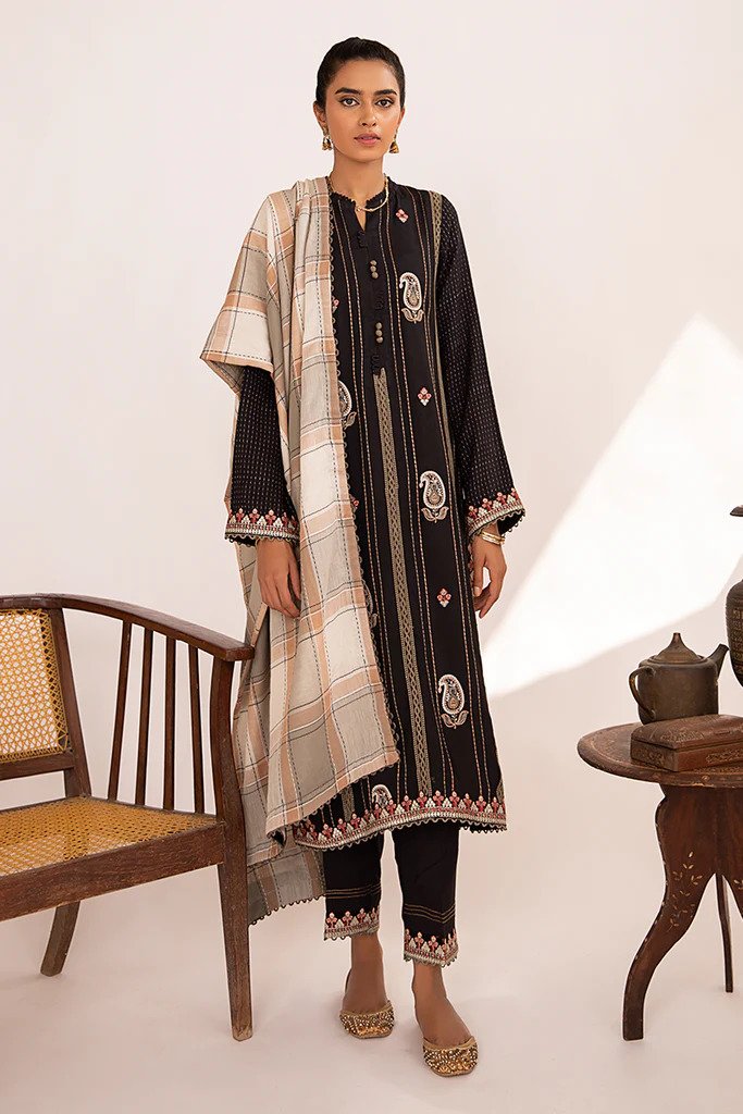 3PC Embroidered Linen UN-STITCHED SUITS-LE-08